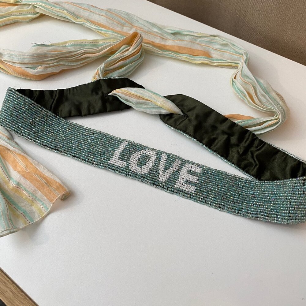 Beaded‎ LOVE Belt with Scarf Tie One Size 36" Belt 54" Tie Boho Chic